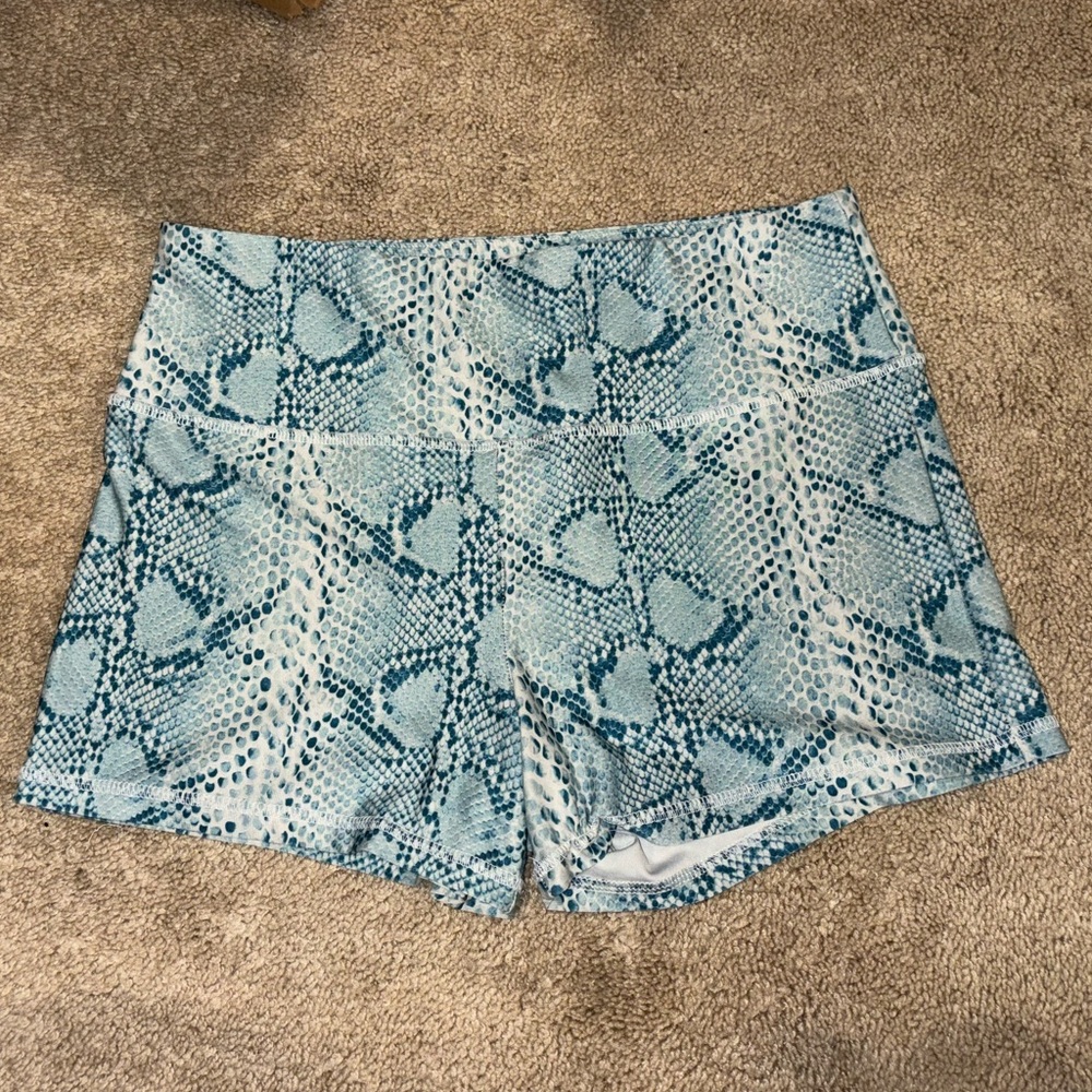 Blue and white snake print Forever 21 shorts.